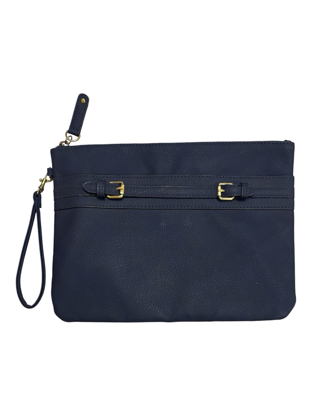 Merona Navy Oversized Wristlet Clutch with Gold Buckle Accents